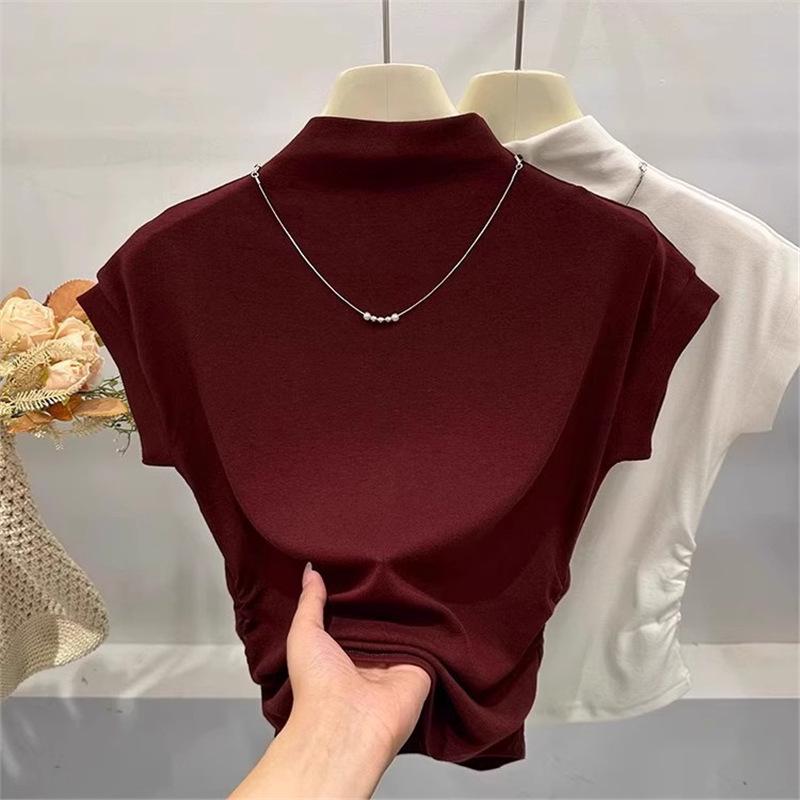

Women s Burgundy Semi-High Neck Knit Bodycon Tee Small чёрный