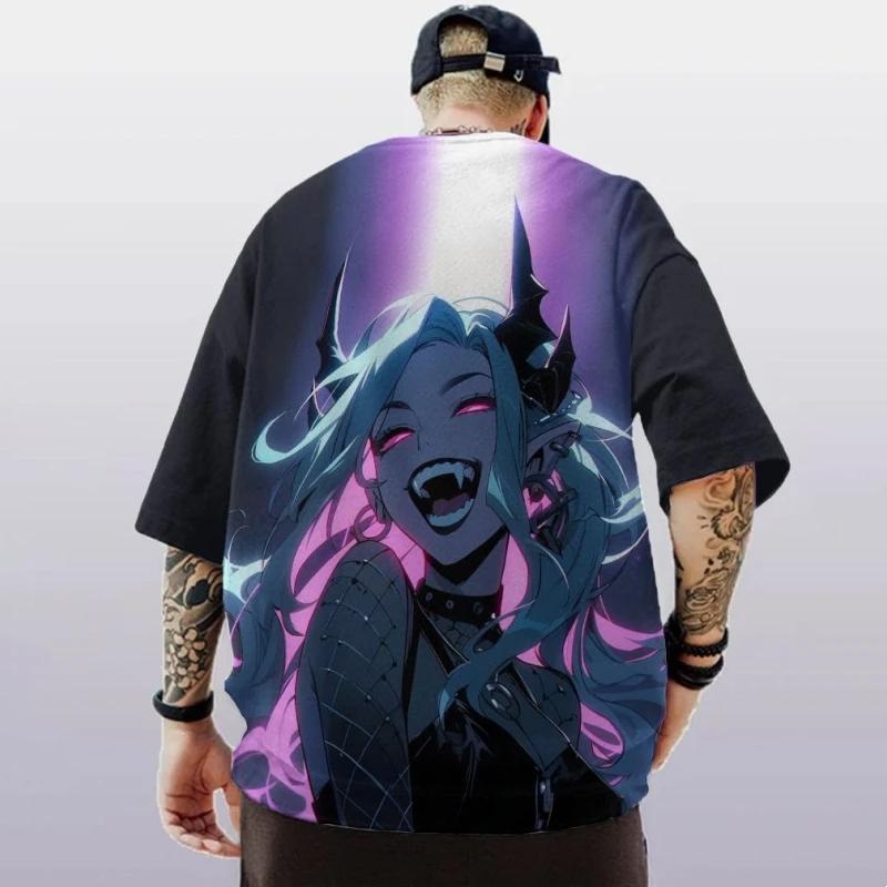Fashionable Men's T-shirt, Anime Girl 3D Printed Short Sleeved, Street Trend Hip-hop Oversized Harajuku Men's Clothing Top