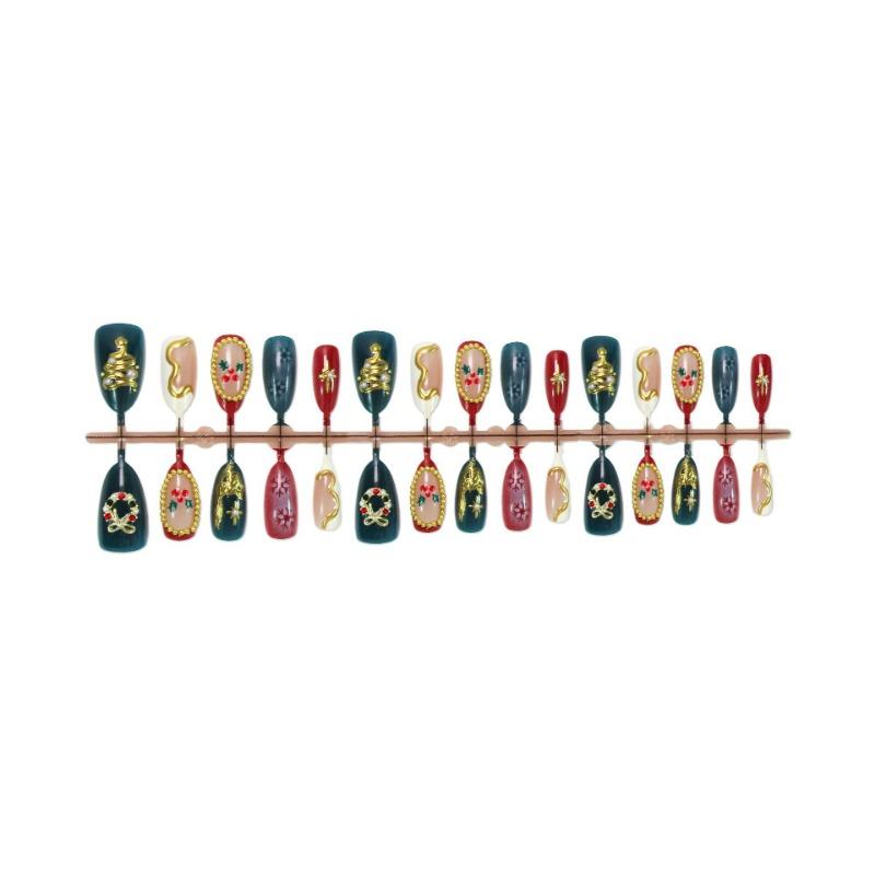 Christmas Glitter Snowflake Pearl Bow Press On Nails 30pcs Finished Nail Tips