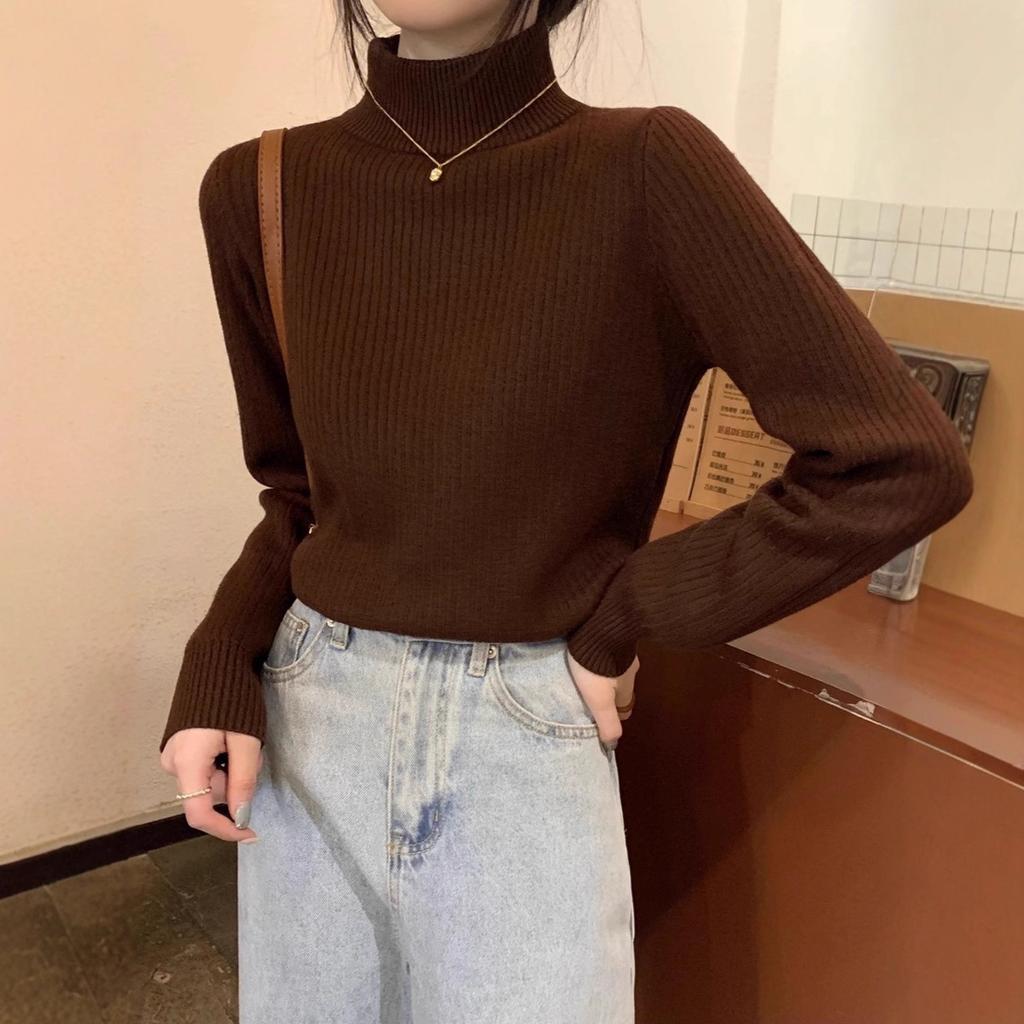 Semi-turtleneck Sweater Women's Autumn and Winter New Winter Thickened Integrated Fleece Bottoming Shirt with Slim-fit Warm Top