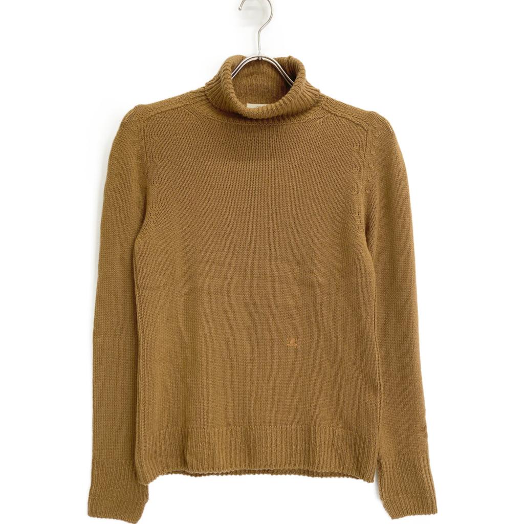 Celine Brown Triomphe Embroidery High Neck Cashmere Pullover Knit Tops XS BrownUsed