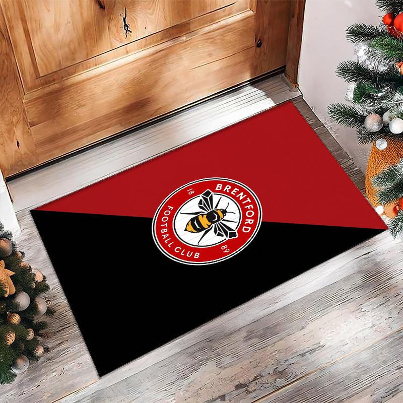 Brentford Football Print Crystal Velvet Rug, Comfortable Water Absorbent Non Slip Indoor Floor Carpet