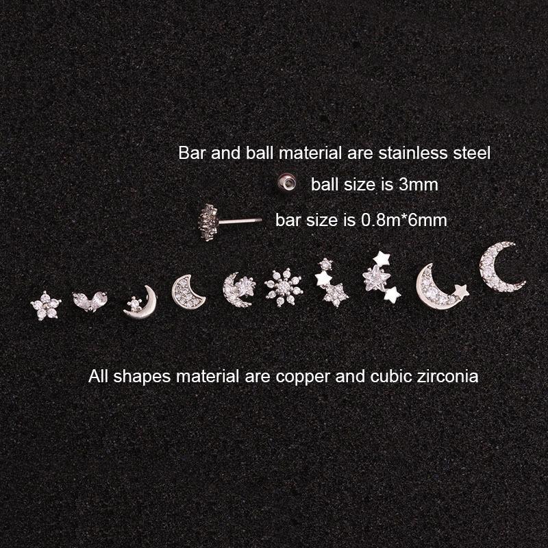 1Piece Stainless Steel Thin Rod Piercing Stud Earrings For Women 2023 Fashion Flowers Zircon Ear Bone Nails