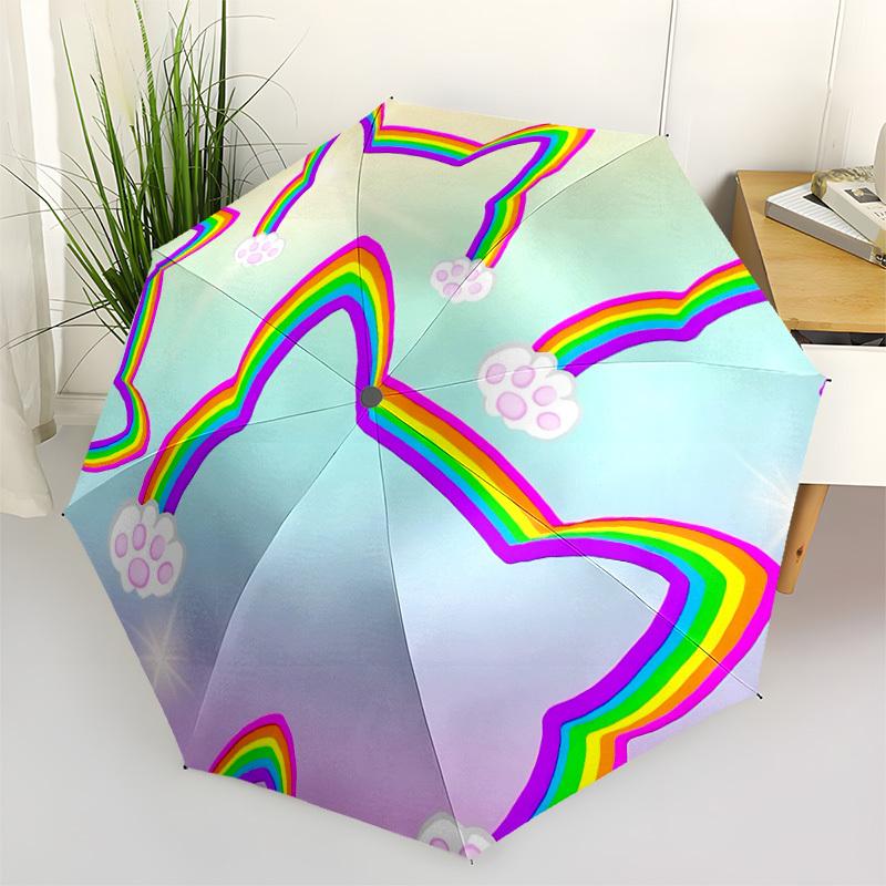 1 pièce Parapluie Pliant Automatique Chat Arc-en-ciel - Compact 8 baleines, Plastique et Fer Durables, Léger pour l'Extérieur Quotidien116