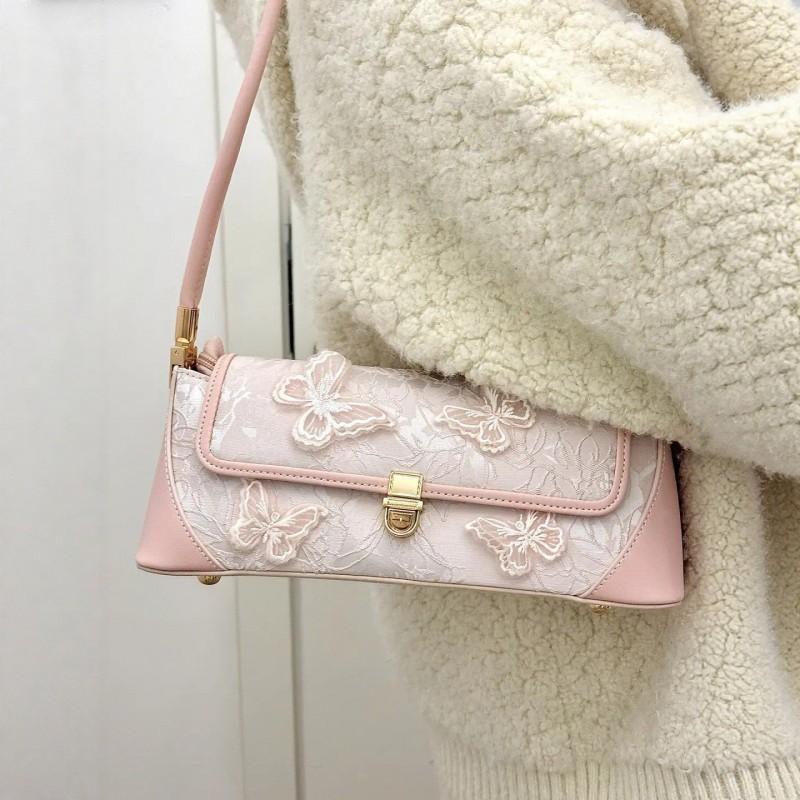 

French Light Luxury Butterfly Embroidery Baguette Bag Ballet Style All-matching Underarm