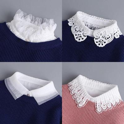 "Colletto Staccabile in Chiffon Bianco con Pizzo Traforato da Donna - Accessorio Versatile per Maglioni e Camicie"