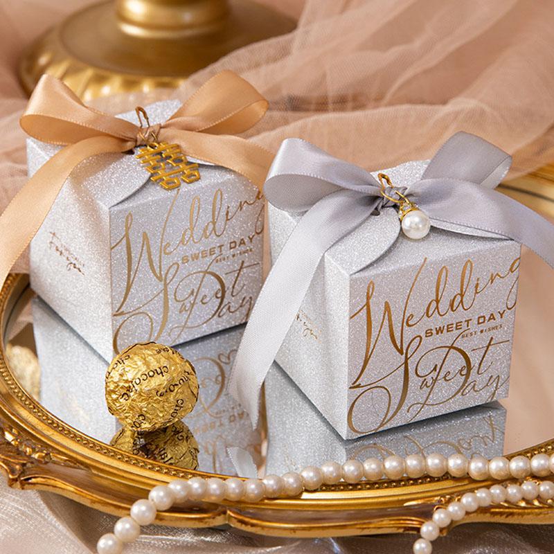 5/10Pcs Wedding Favors Boxes Candy Gift Boxes with Creative Ribbon Rectangle Paper Sweets Box for Engagement Party Anniverary