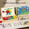 Magnetic Wooden Puzzle Blocks Geometric Shapes Tear Educational Box Safe Off Gift Storage Cards Toy Design Portable Learnin M0W0