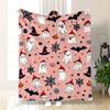 1pc Halloween Throw Blanket - Soft Flannel Pink & Black Witch Hats, Cats, Spiders - Cozy Bed, Sofa, Camping, Office Decor - All-Season Halloween Decor