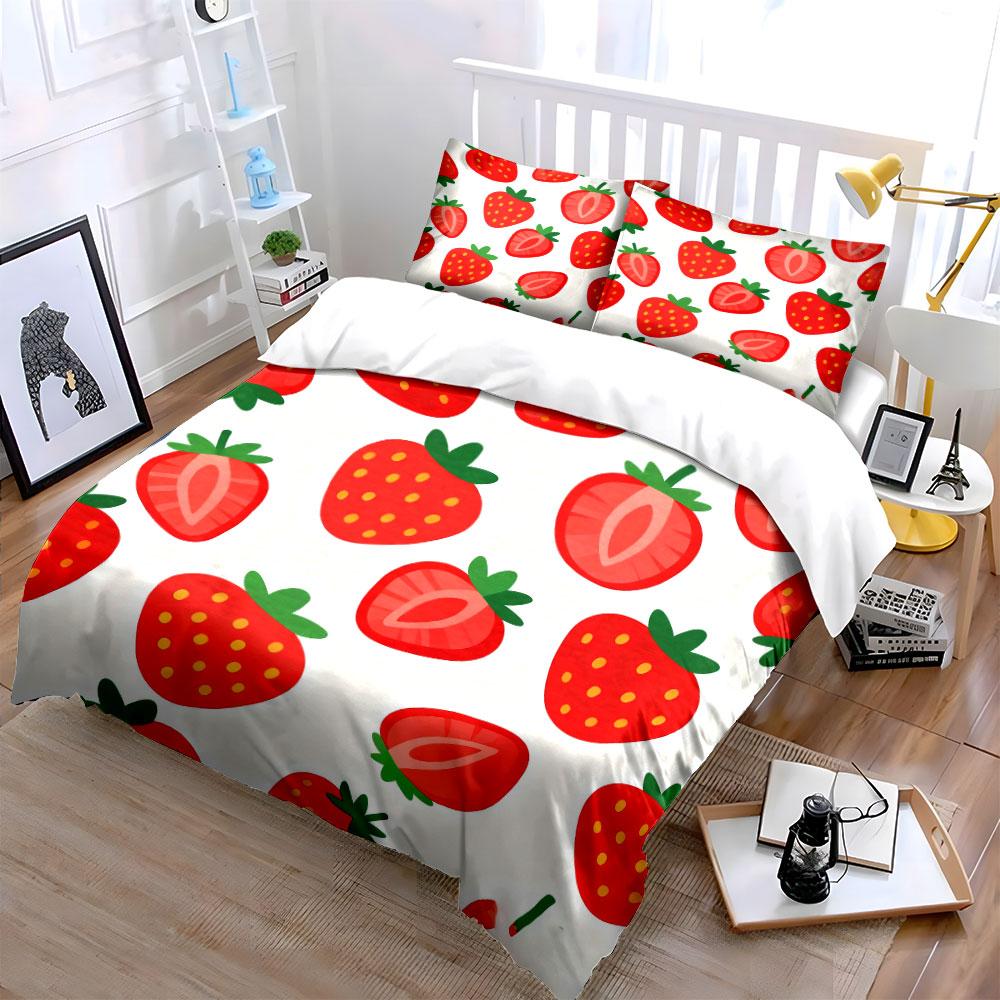 Strawberry Pattern Three-Piece Set Soft Comfortable Duvet Cover Bedding Set Included 1*Duvet Cover & 2*Pillowcases, Gift