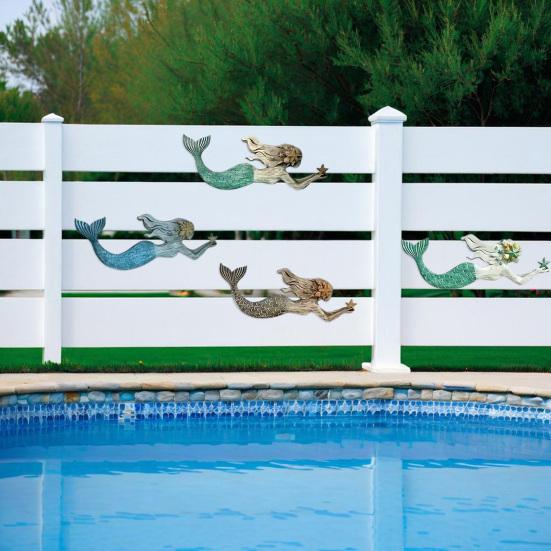 4 Pcs Wooden Mermaid Beach Wall Decor Rustic Nautical Swimming Mermaid