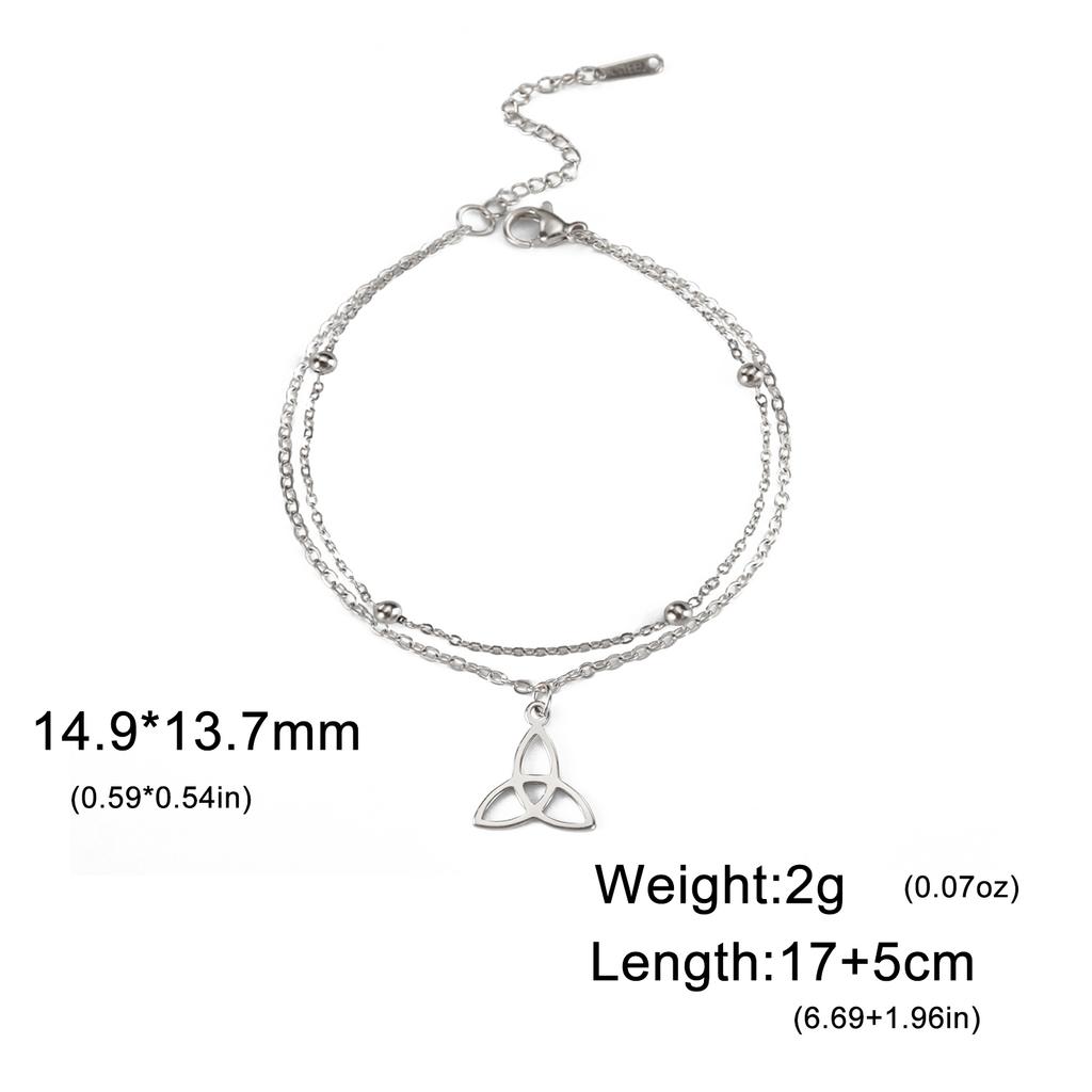 Irish Celtic Knot Trinity Charm Bracelet Double Bead Layered Chain Amulet Stainless Steel Fashion Lucky Women Jewelry Gift