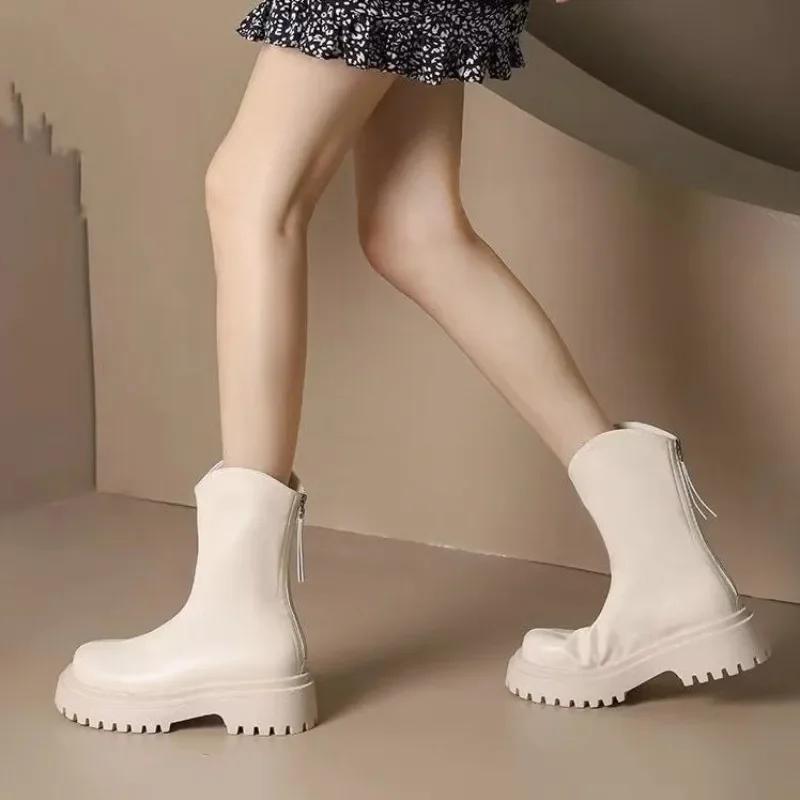 Fashion Elegant With Medium Heels Booties Round Toe Winter 2024 Female Short Shoes On Offer Designer Luxury New In Women's Ankle Boots