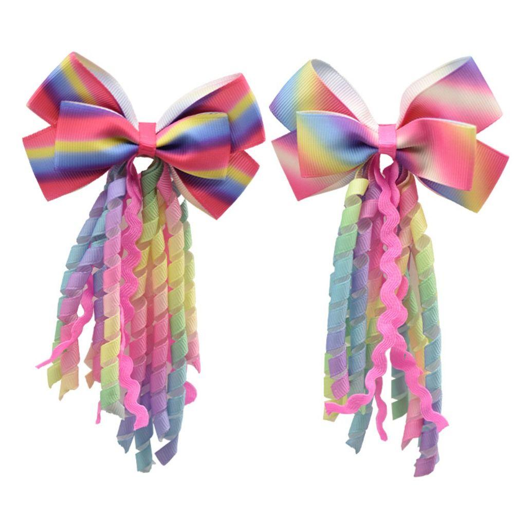 Curly Tassel Bow Hair Clip Colorful Hair Accessories New Girls Headdress  Children Kids