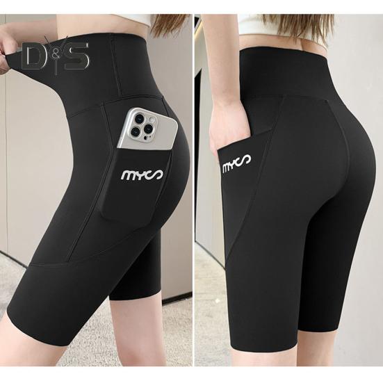 Sportovní legíny Shark Elastické Slim Fit Yoga Fitness kalhoty s vysokým pasem Jednobarevné šortky ke kolenům Letní tenké punčochové kalhoty s kapsou