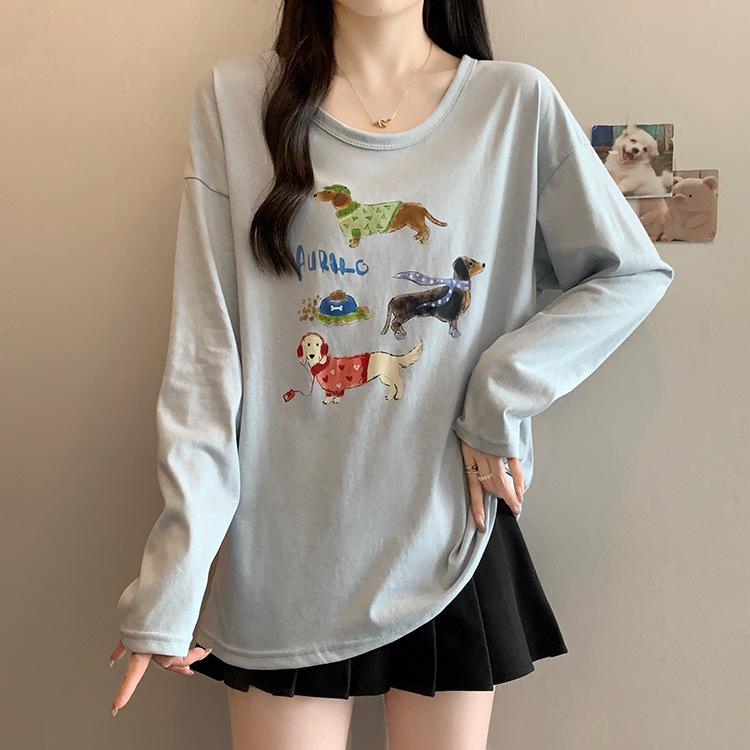 

Plus Size Slimming Printed Puppy Long Sleeve T-Shirt XL синій