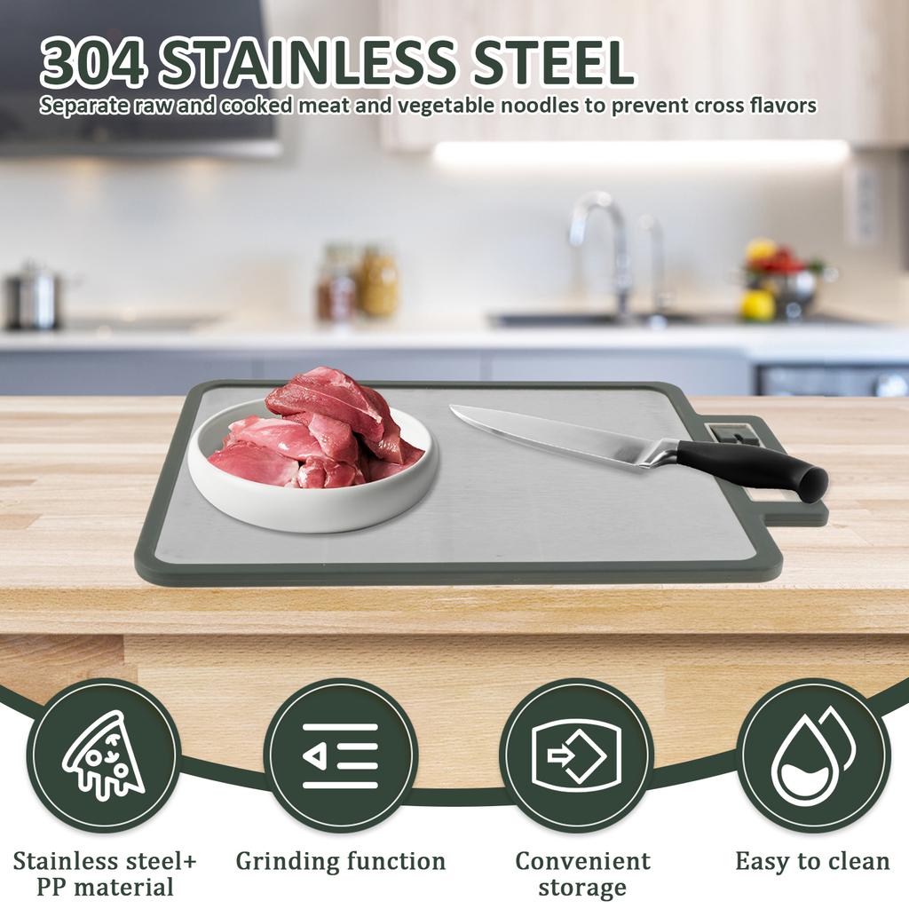 Double-Sided Cutting Board Stainless Steel Hanging Cutting Board with Cutter Sharpener Multipurpose Kitchen Chopping Board