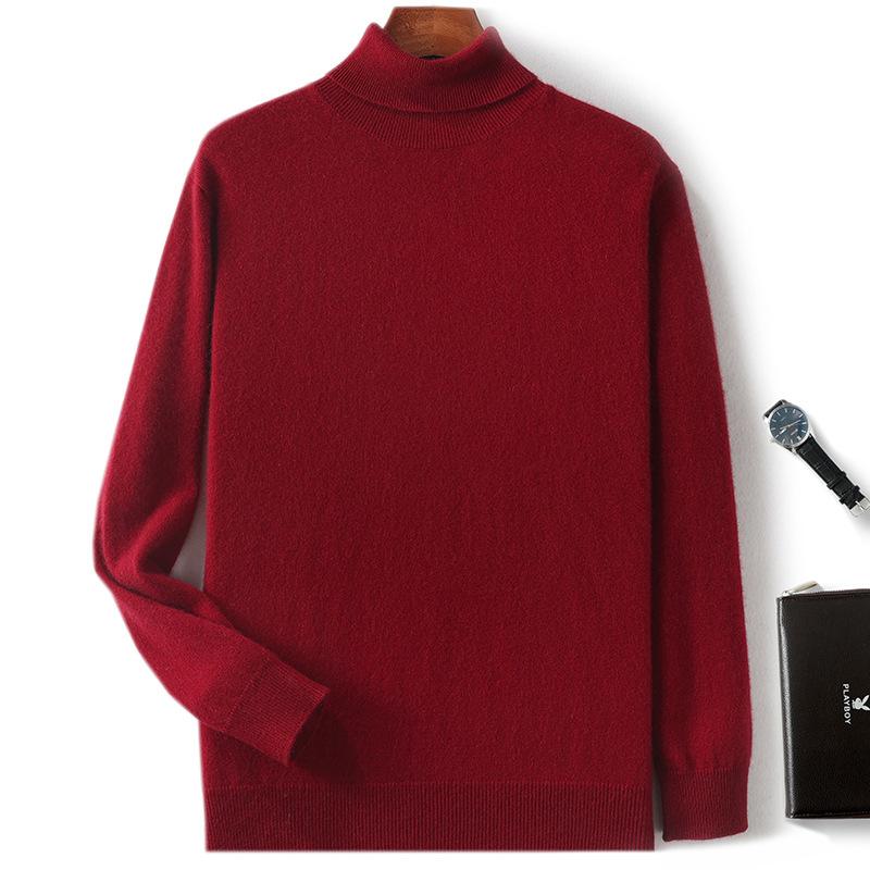 New high lapel cashmere sweater men's solid color knitted primer sweater loose inner sweater