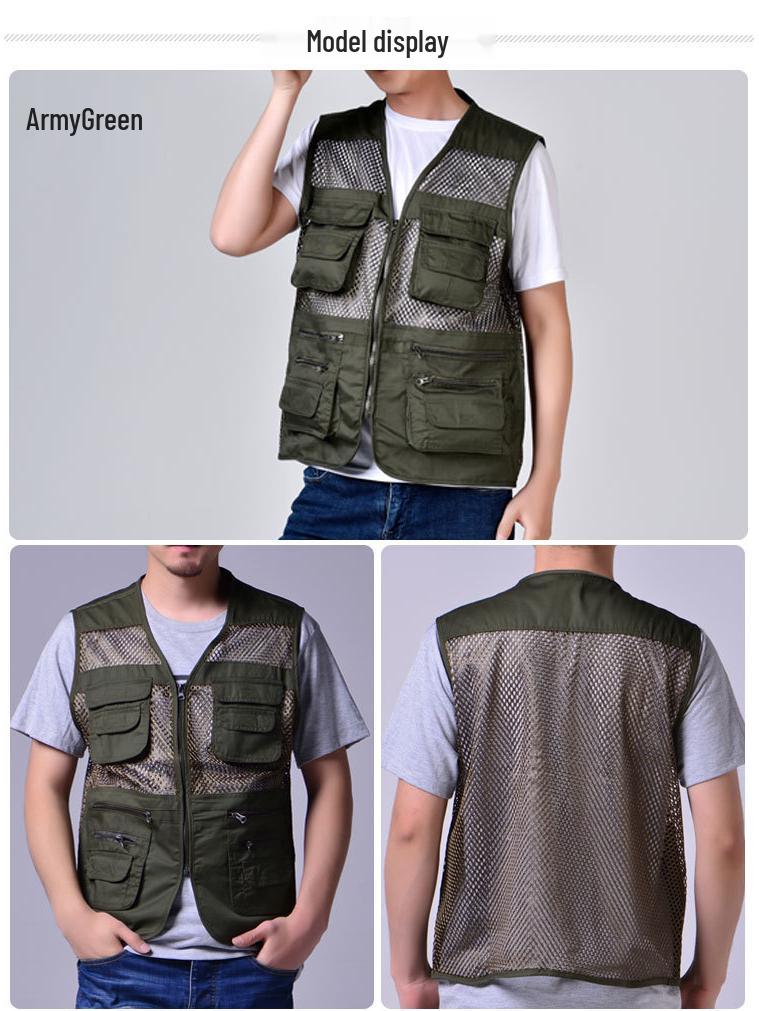 Gilet a Rete Multi-tasche Traspirante Estivo da Uomo - Taglie Forti, Giacca Senza Maniche per Pesca e Fotografia