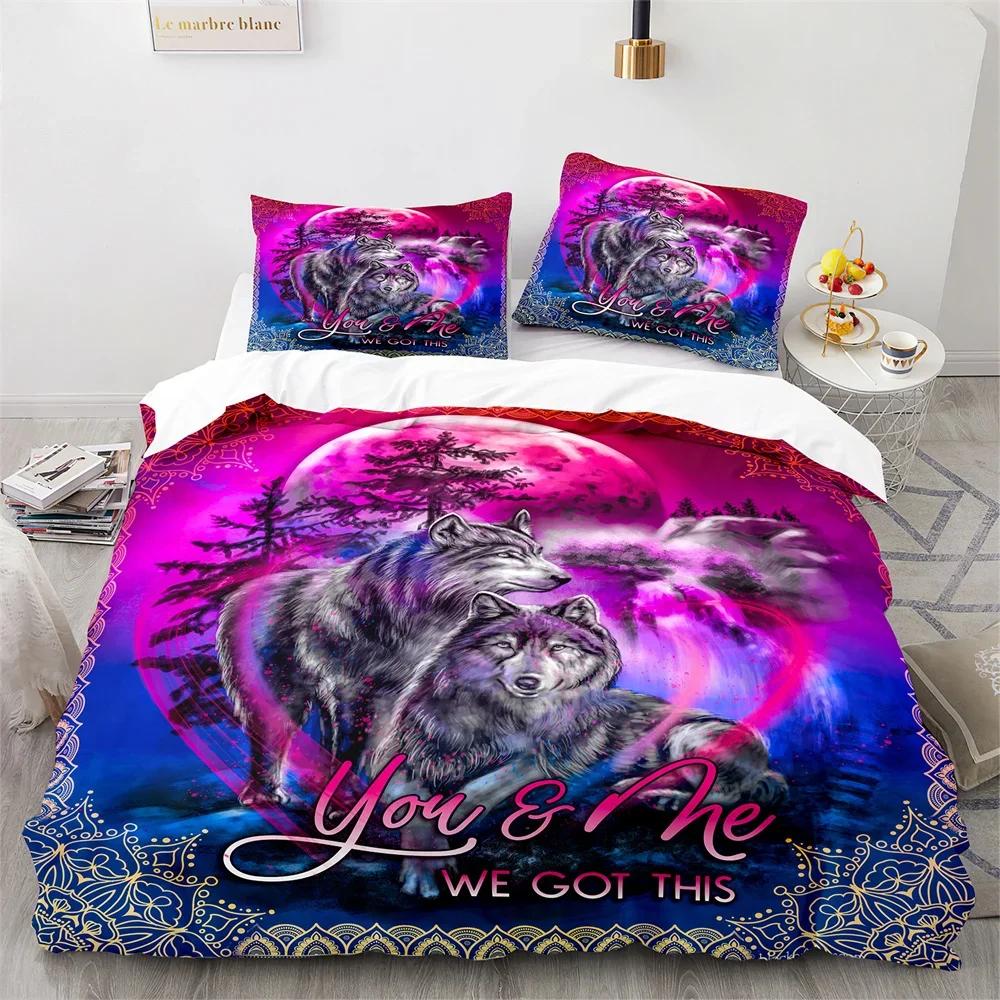 Wolf Duvet Cover King Queen Size Black White Wild Animal Bedding Set for Kids Teens Adults Wildlife Soft Polyester Quilt Cover