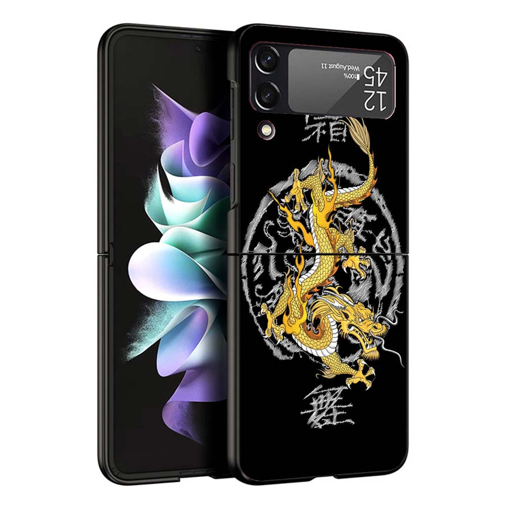 Asian Dragons Animal Tattoo Cool Hard Black Cover for Samsung Galaxy Z Flip 7 6 5 4 3 5G Phone Case Flip7 Flip6 Flip5 Flip4 Flip