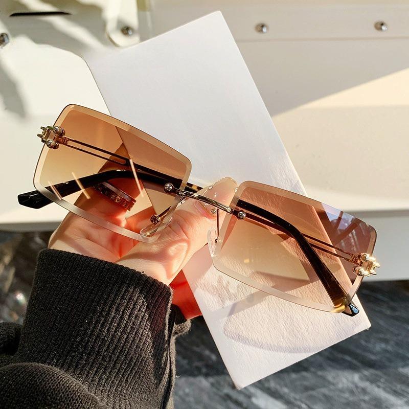 2PCS Women and Men Fashion Sunglasses UV400 Shades Rectangle Sun Glasses Rimless Summer Fashion Eyewear