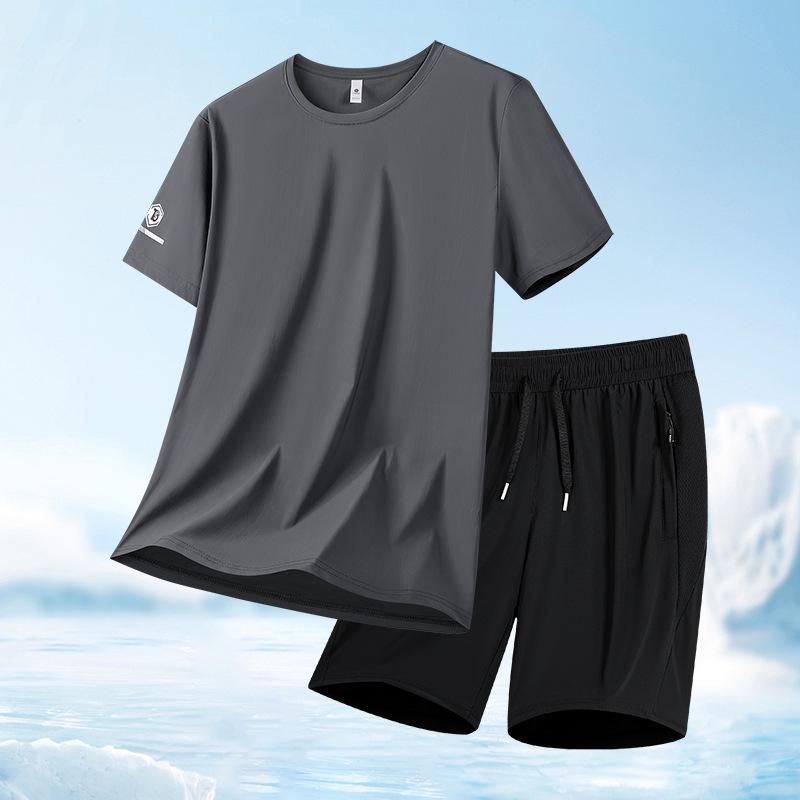 Men's Ice Silk Quick-Dry Sports Set - 2026 Summer Loose Fit Plus Size Breathable Short Sleeve & Shorts