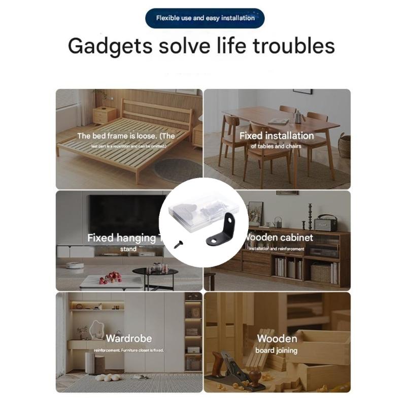 10Pcs L Shaped Corner Brace Stainless Steel 90 Degree Right Angles Metal Brackets for Cabinets Shelves Easy To Install