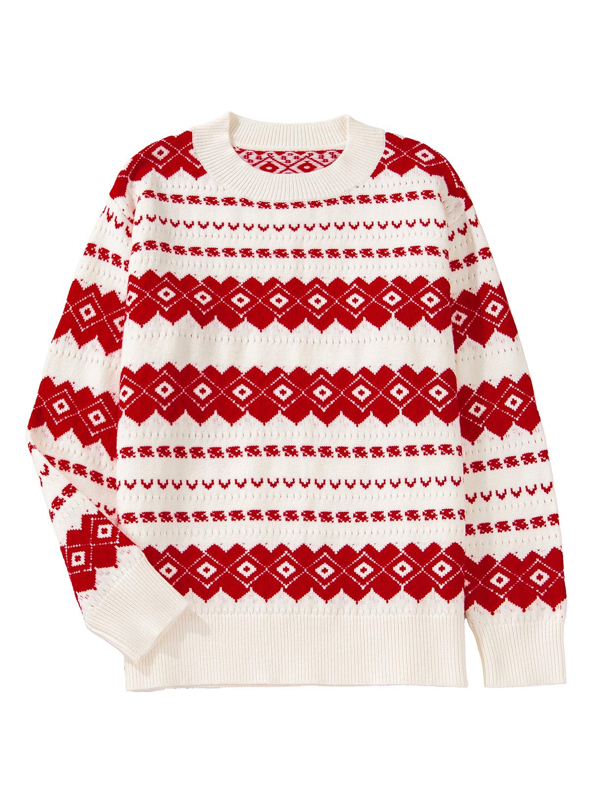 

Европейский и американский женский жаккардовый пуловер, рождественский свитер - осенне-зимняя модная вязаная модель с круглым вырезом Medium красный