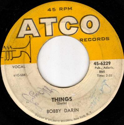 7inch Record BOBBY DARIN  Things  Jailer Bring Me Water 456229 ATCO Records 1962 US Rock Used