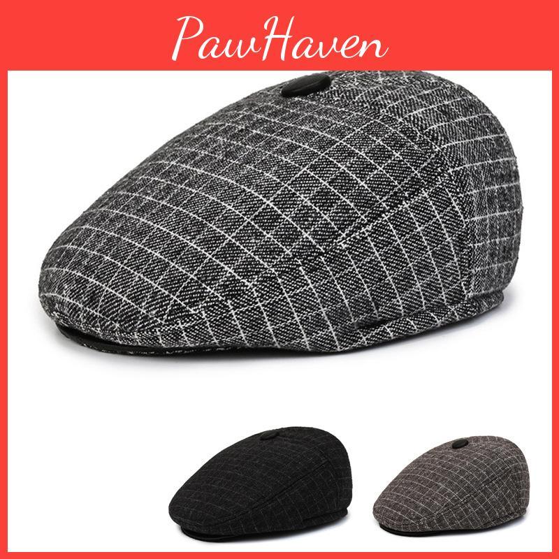Checkered Men Pattern Duckbill Hat Ear Protection Cotton Cap Headwear Outdoor