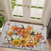 1pc "Hello Fall" Autumn Soft Flannel Non-Slip Floor Mat, Autumn Maple Leaf And Pumpkin Pattern Doormat, Suitable For Laundry Room Decor, Kitchen Mat, 