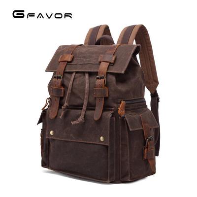 Sac à dos en toile cirée pour homme - Sac à dos imperméable pour voyage en plein air avec cuir Crazy Horse, Sac durable vintage à double bretelle 5358#
