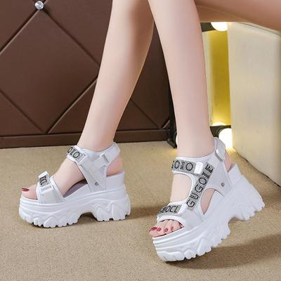 Women 9CM Chunky Platform Fashion Rhinestone Wedge Sandals Summer Outdoor Casual Increased Shoes Beach Slippers Sandals 35-40