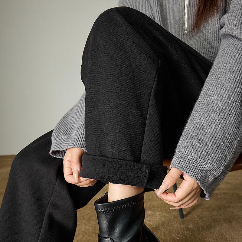 Chuyu Women's Winter Fleece Lined Cropped Woolen-Look Casual Pants