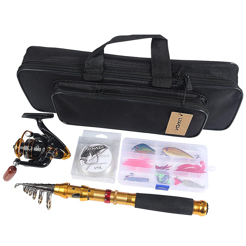 Lixada Fishing Rod and Reel Combo Carbon Fiber Telescopic Fishing Rod with Reel Combo Set Lures
