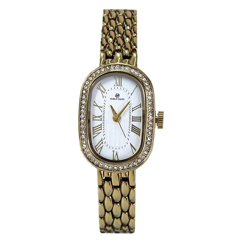 Pablo Raez Oval Luxus Damen-Ketten-Wasserfeste Quarz-Armbanduhr mit Grünem Zifferblatt