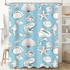 Blue Sea Shell Print Shower Curtain Set: Waterproof Fabric Decorative Home Bath Room Accessory For Bathroom Light Blue