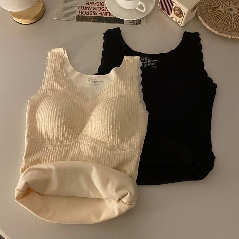 Plush Vest Women with Breast Cushion Thickened Cold Insulation Double Layer Slim Bottomed Autumn and Winter Underwear