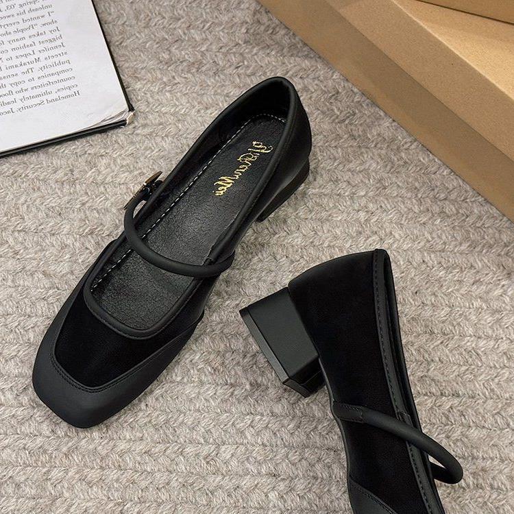 

Новые французские туфли Мэри Джейн с мягкой подошвой, ретро женские туфли, вечерние туфли с ленивым мелким горлом, темпераментные туфли с квадратной головкой, юбка 35 чёрный