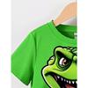 Boys' Spring and Autumn Set with Stylish Dinosaur Print Round Neck Short Sleeve T-Shirt and Shorts Casual