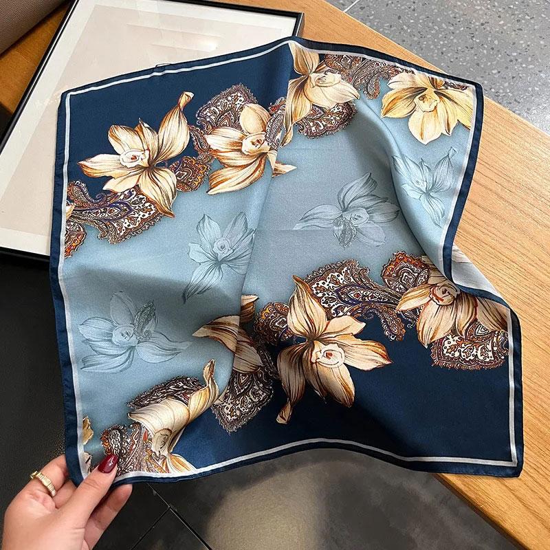 

100% Natural Real Silk Scarf Women Neck Female Poncho Headband New Bandana Square Scarves Spring Fashion Luxury Hijab foulard 53x53cm