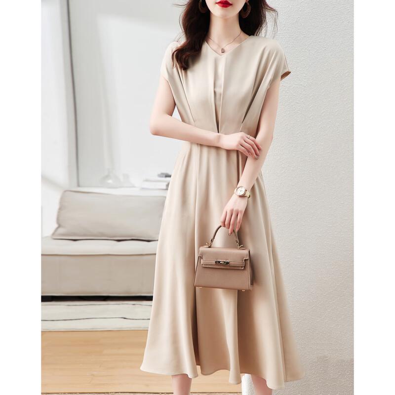 Demana Women's Summer V-Neck Short Sleeve A-Line Midi Dress