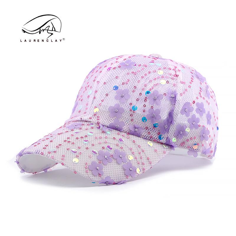 

Summer Thin Flower Sequin Hat Women s Outdoor Sunscreen Sun Hat Travel Mesh Hat Breathable Baseball Cap adjustable чорний