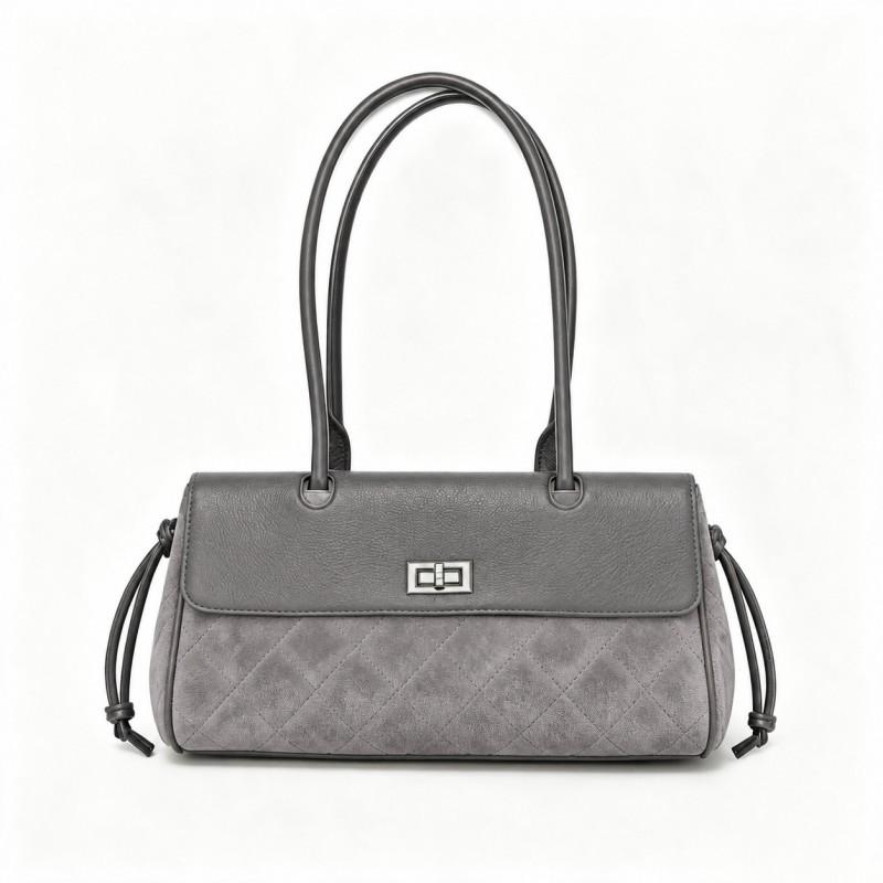 Stylish Quilted Rhombus Lock Faux Suede Loaf Bag Crossbody Shoulder Daily Commute