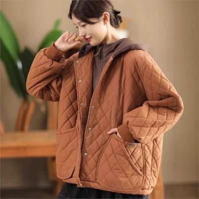 Women Vintage Hooded Button Solid Color Long Sleeve Winter Coats Casual Warm Coats
