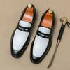 Men's Plus Size Thick Sole Height-Boosting Leather Slip-On Moccasins with British Style Color Block Design