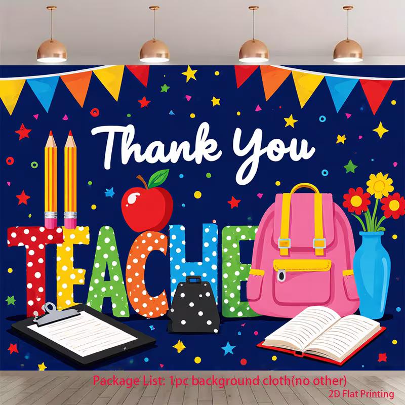

2D School Supply Themed Backdrop for Teacher Appreciation Party Decor 47.2x31.5inch/120*80cm