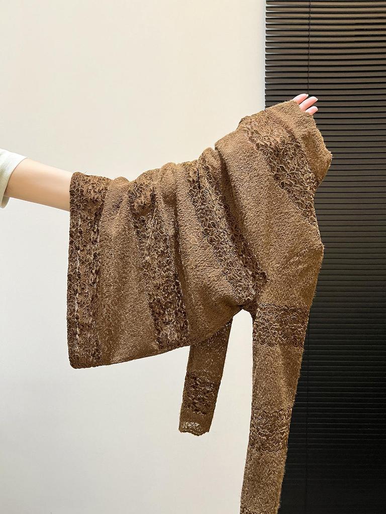 Gradient Lace High-Neck Long Sleeve Top - Chic Autumn/Winter Layering Cover-up