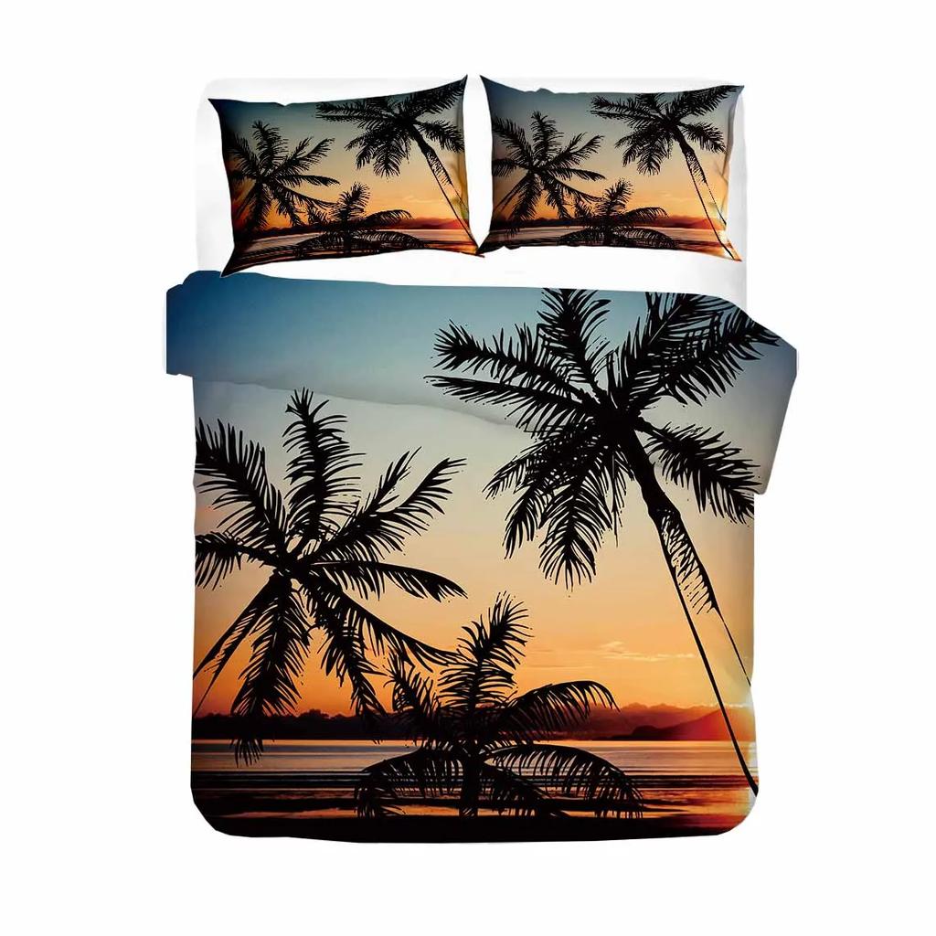 Breathable Durable Queen King Quilt Comforter Scenery Tree Bedroom Beach Ocean Bed Linens Bedclothes Size Sets